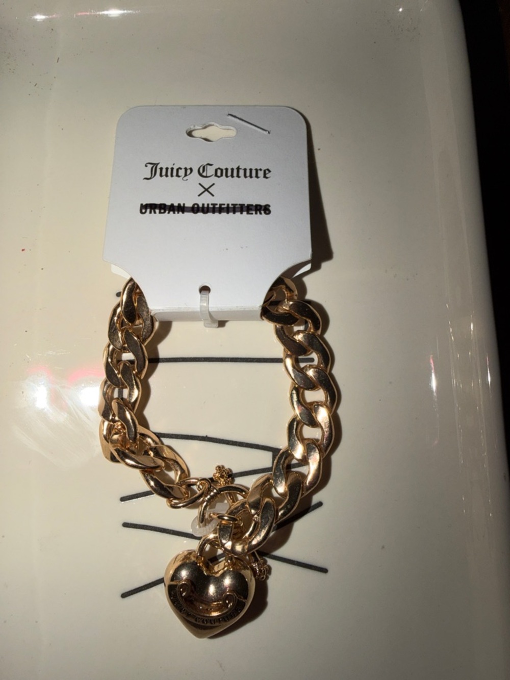 Juicy Couture Urban Outfitters Collab Gold Heart Charm Chain Toggle Bracelet